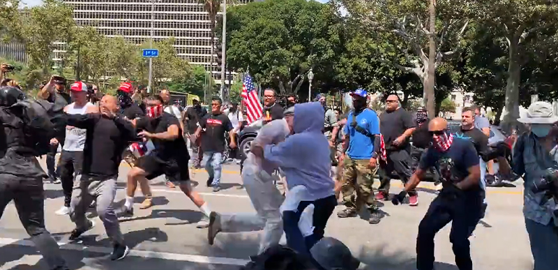 Freedomists rout Antifa vax lovers in L.A. There is blood