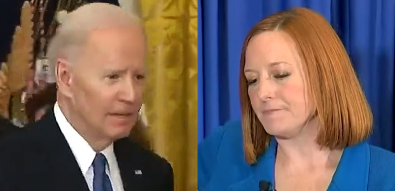 confused joe biden and sad jen psaki