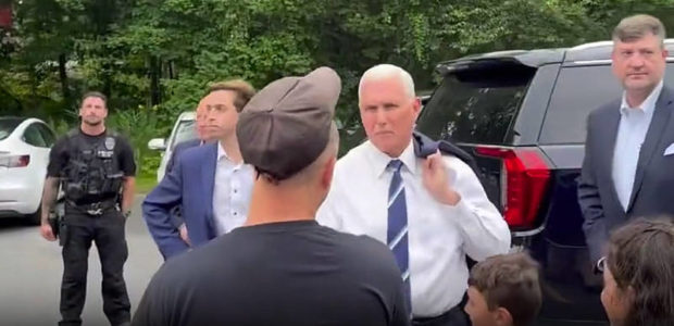 NextImg:WATCH: Mike Pence heckled by Trump supporters