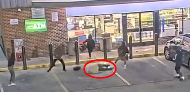 UGH VIDEO – Six black thugs violently assault 74-yr-old man in Baltimore outside 7-Eleven